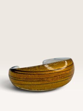 1960s Murano Style Aventurine Gold Dust Swirl Glass Cuff Bracelet .84"